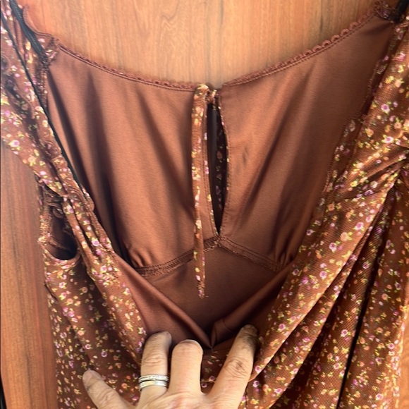 NWT Stitch Pine Floral Midi Dress Medium Brown Milkmaid Peasant Stretch Prairie - Picture 11 of 14